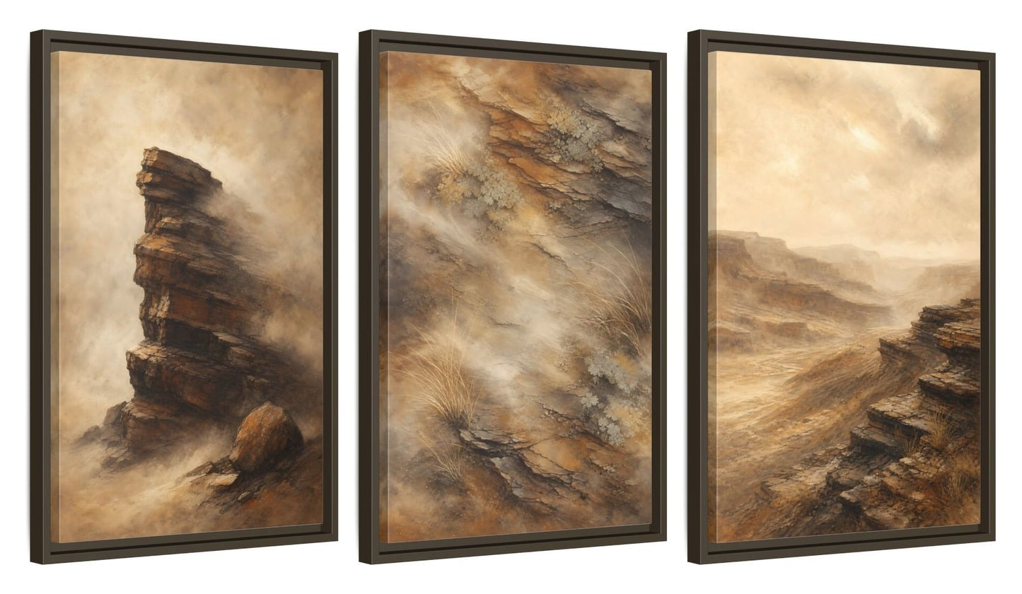 Framed canvas set of three, side view - 16x24 Inch Espresso