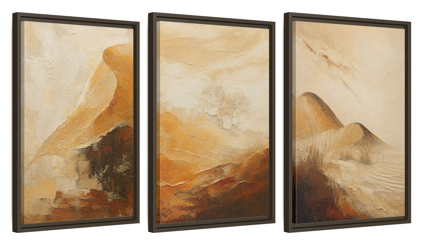 Framed canvas set of three, side view - 16x24 Inch Espresso