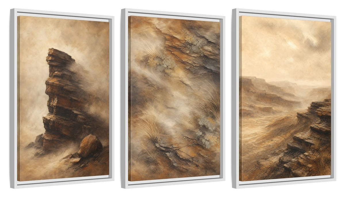 Framed canvas set of three, side view - 16x24 Inch White