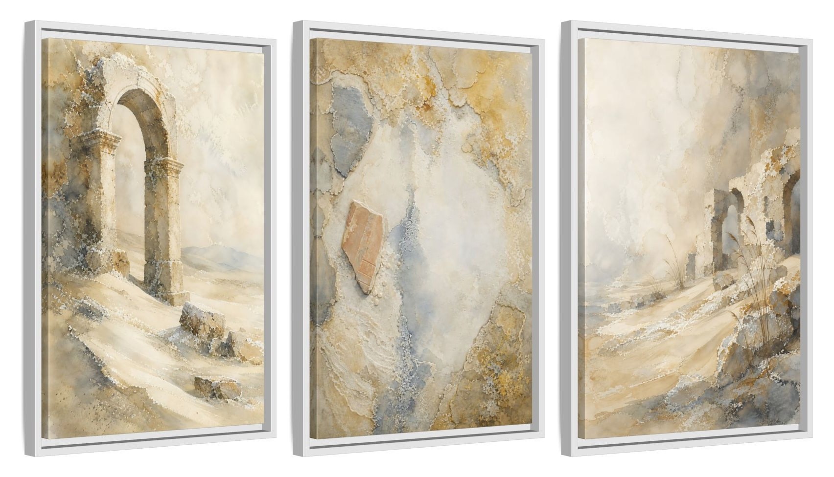 Framed canvas set of three, side view - 16x24 Inch White