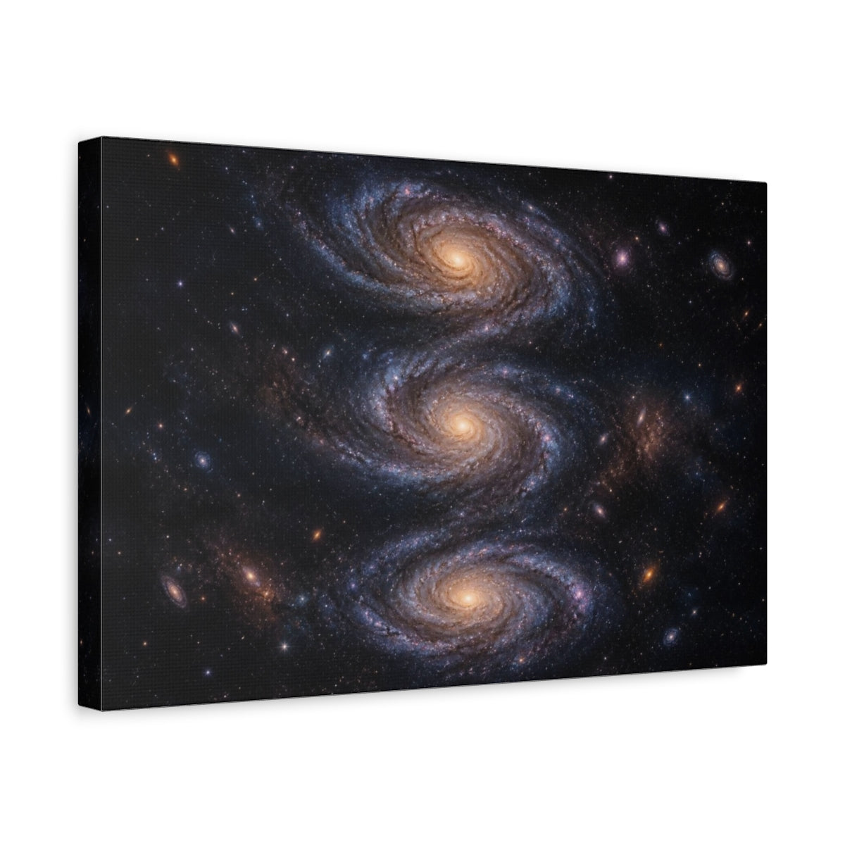 Side Mockup 4. Triple Spiral Galaxy shown as canvas print