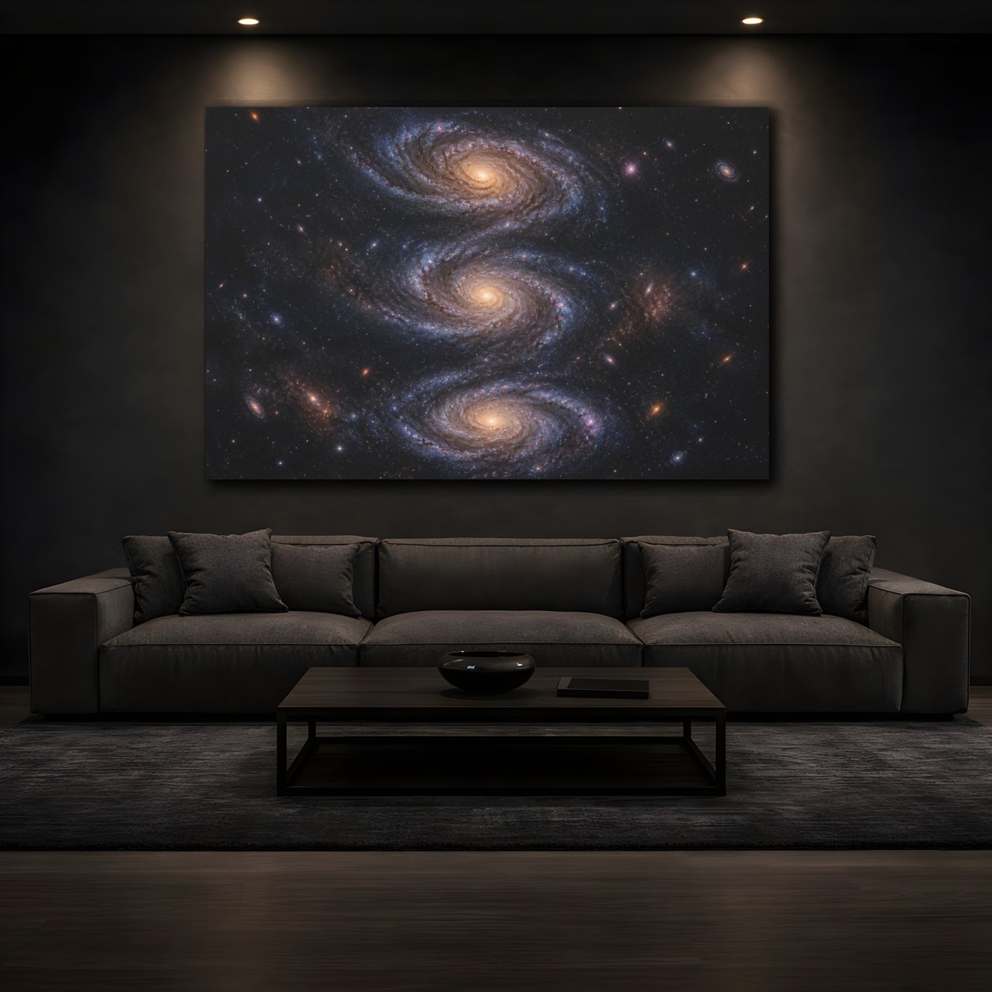 Mockup 3. Triple Spiral Galaxy shown as canvas print