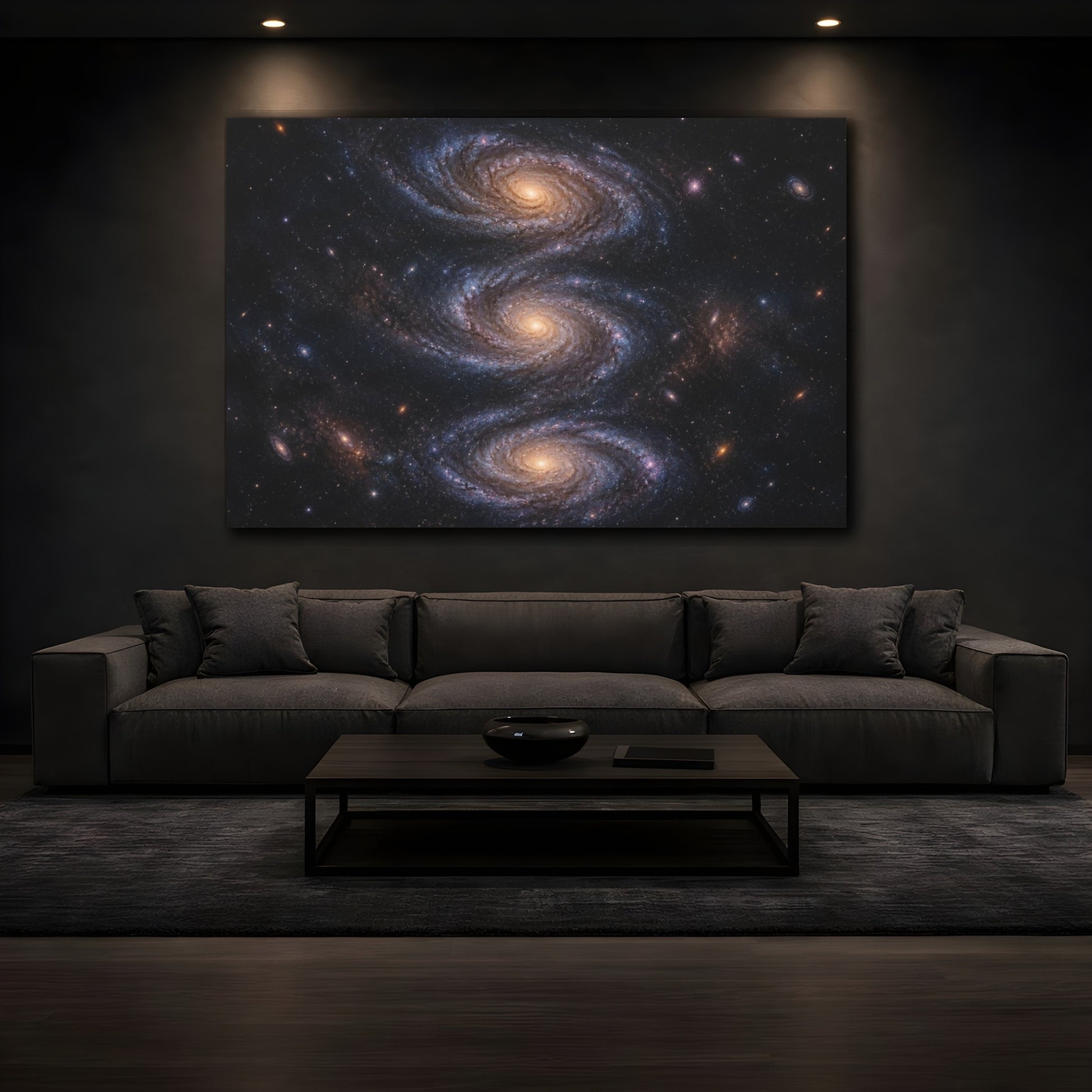 Mockup 3. Triple Spiral Galaxy shown as canvas print