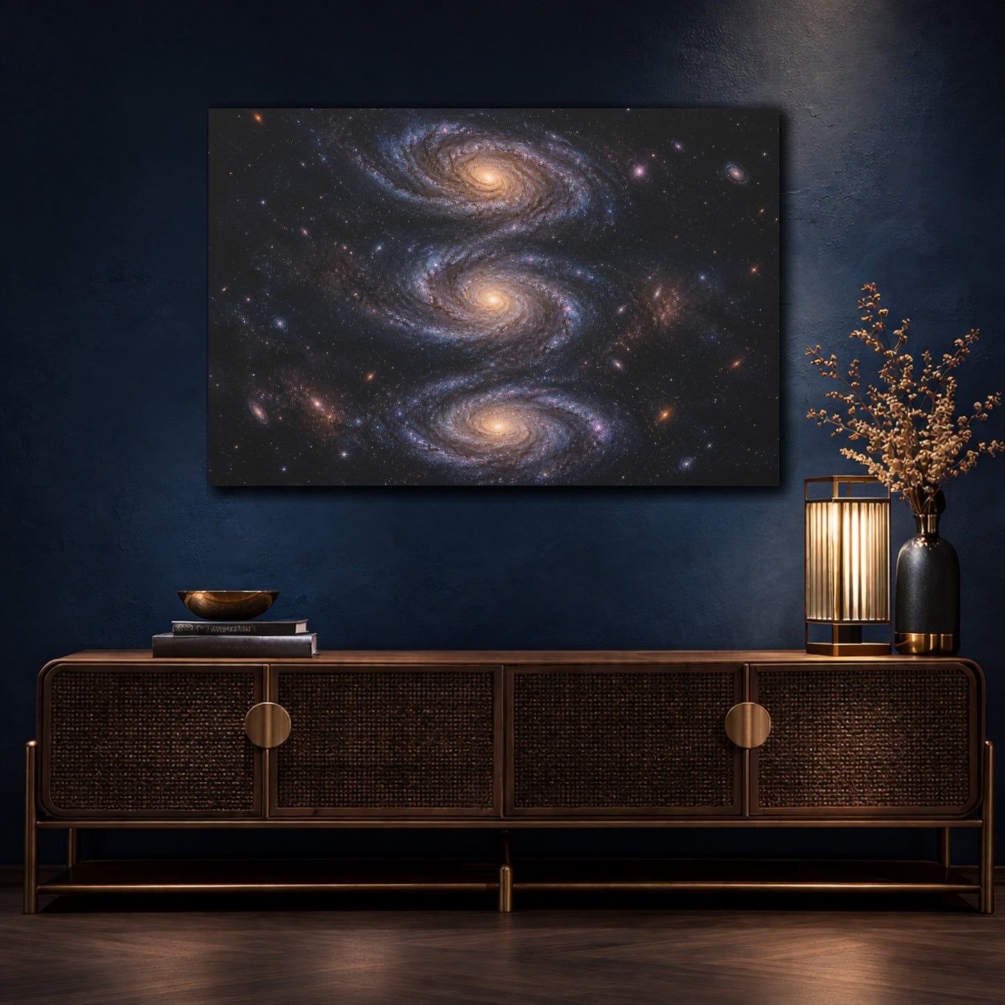 Mockup 4. Triple Spiral Galaxy shown as canvas print