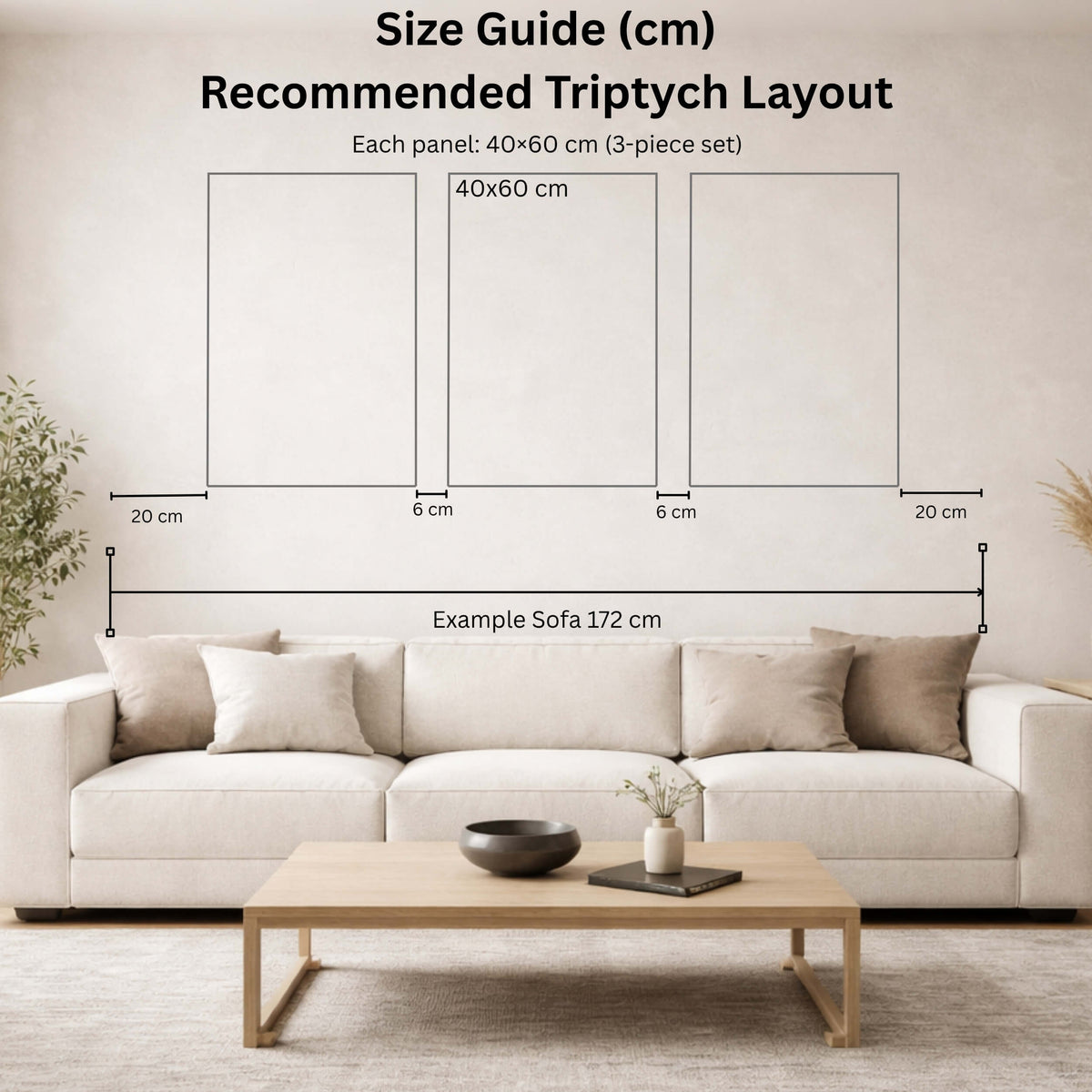 Canvas Print size map in centimeters