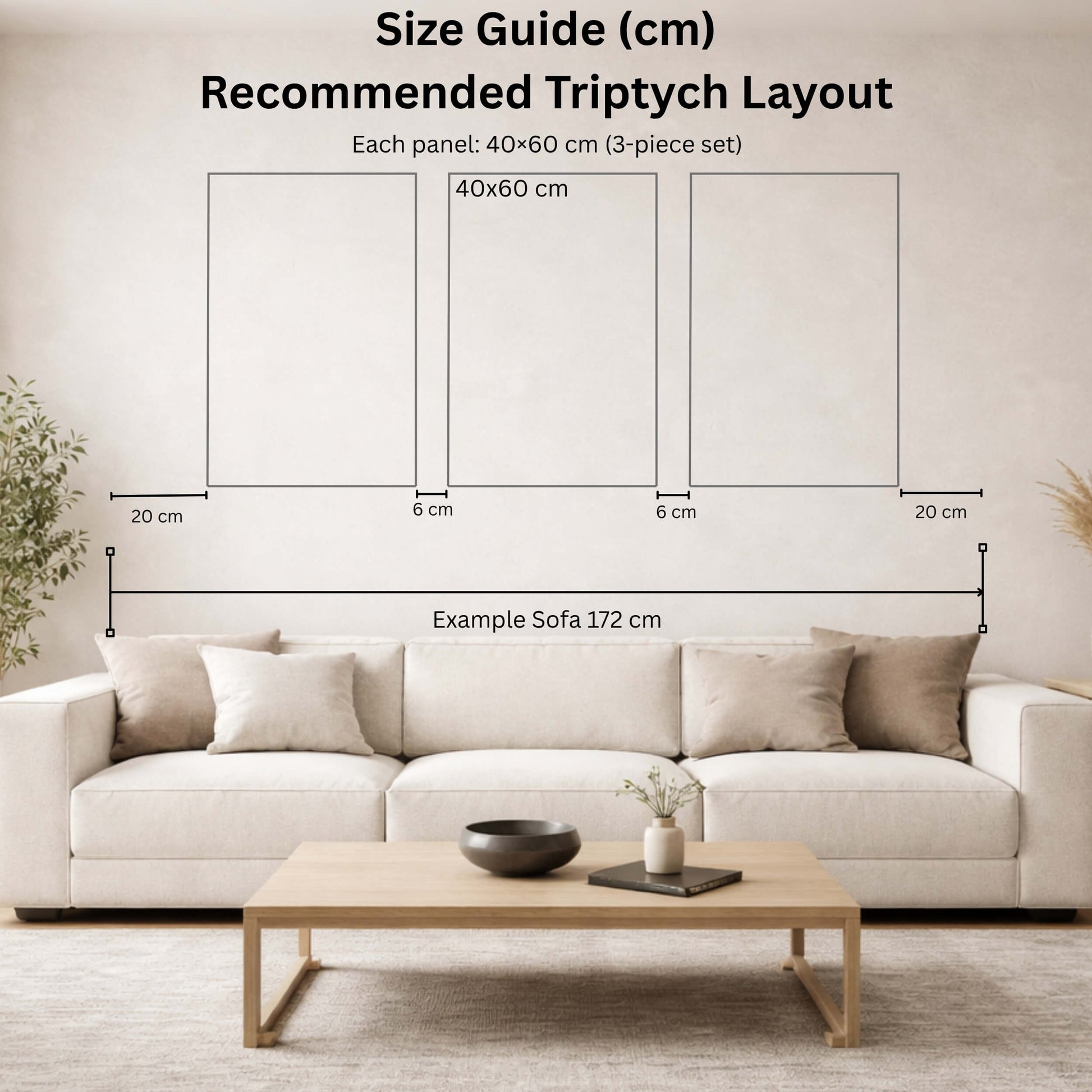 Canvas Print size map in centimeters