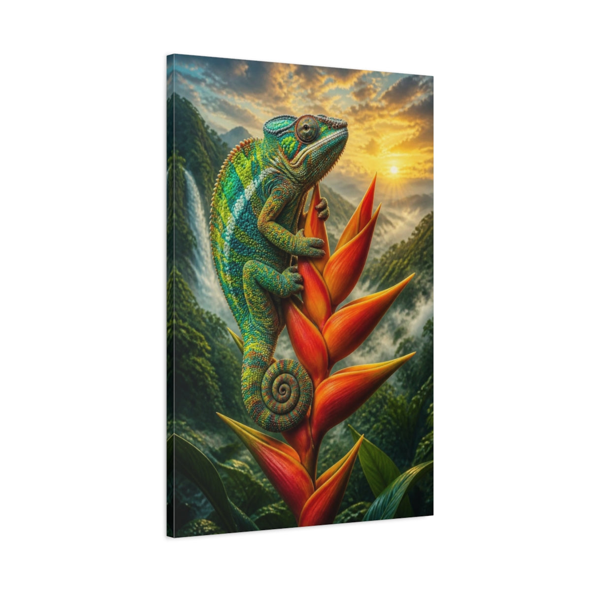 Main Mockup. Tropical Chameleon Animal shown as canvas print