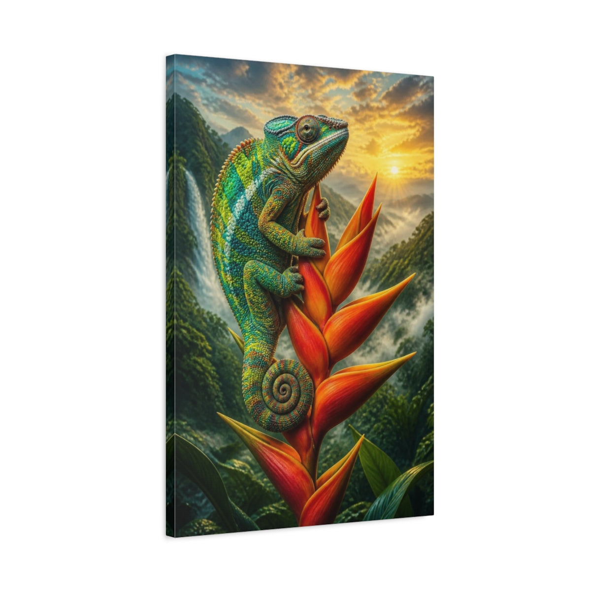 Side Mockup 2. Tropical Chameleon Animal shown as canvas print
