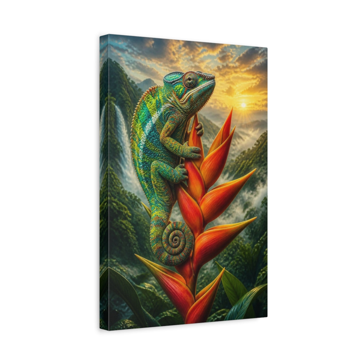 Side Mockup 4. Tropical Chameleon Animal shown as canvas print