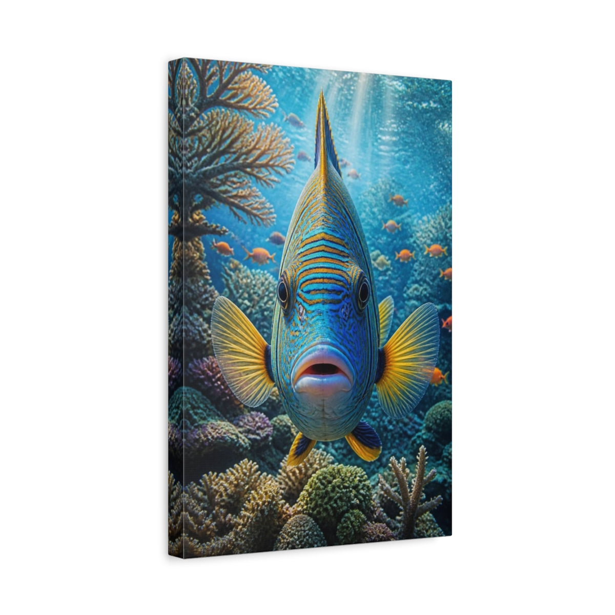 Side Mockup 4. Tropical Fish Animals Close-Up shown as canvas print