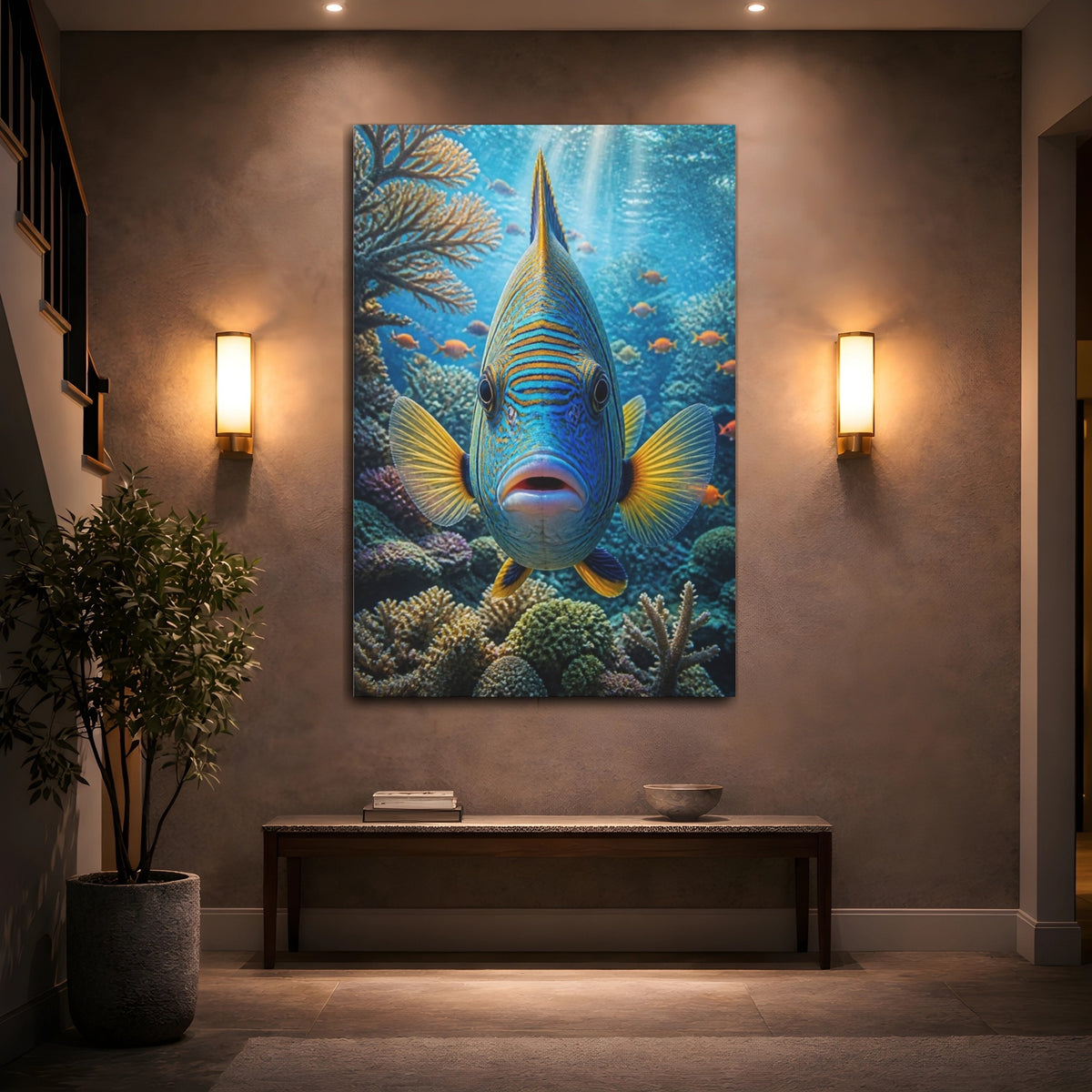 Mockup 2. Tropical Fish Animals Close-Up shown as canvas print