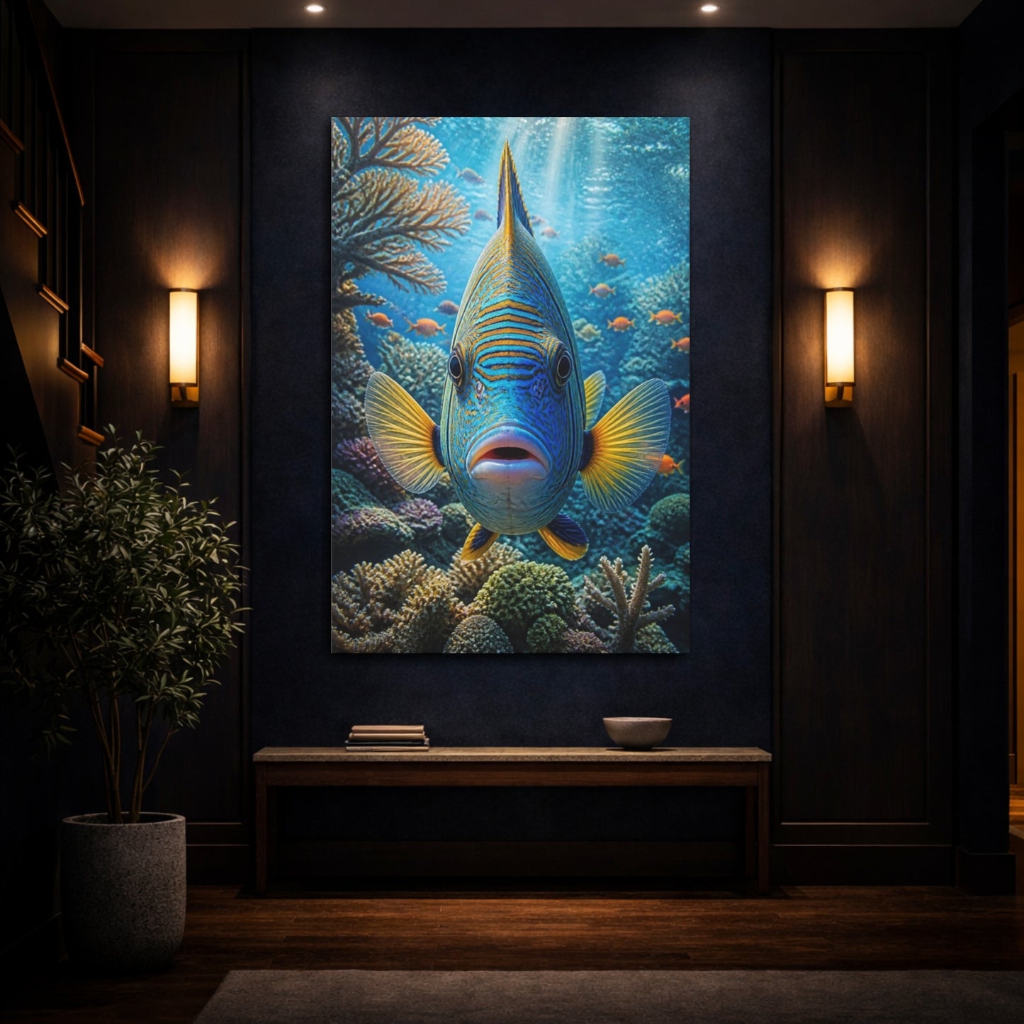 Mockup 4. Tropical Fish Animals Close-Up shown as canvas print