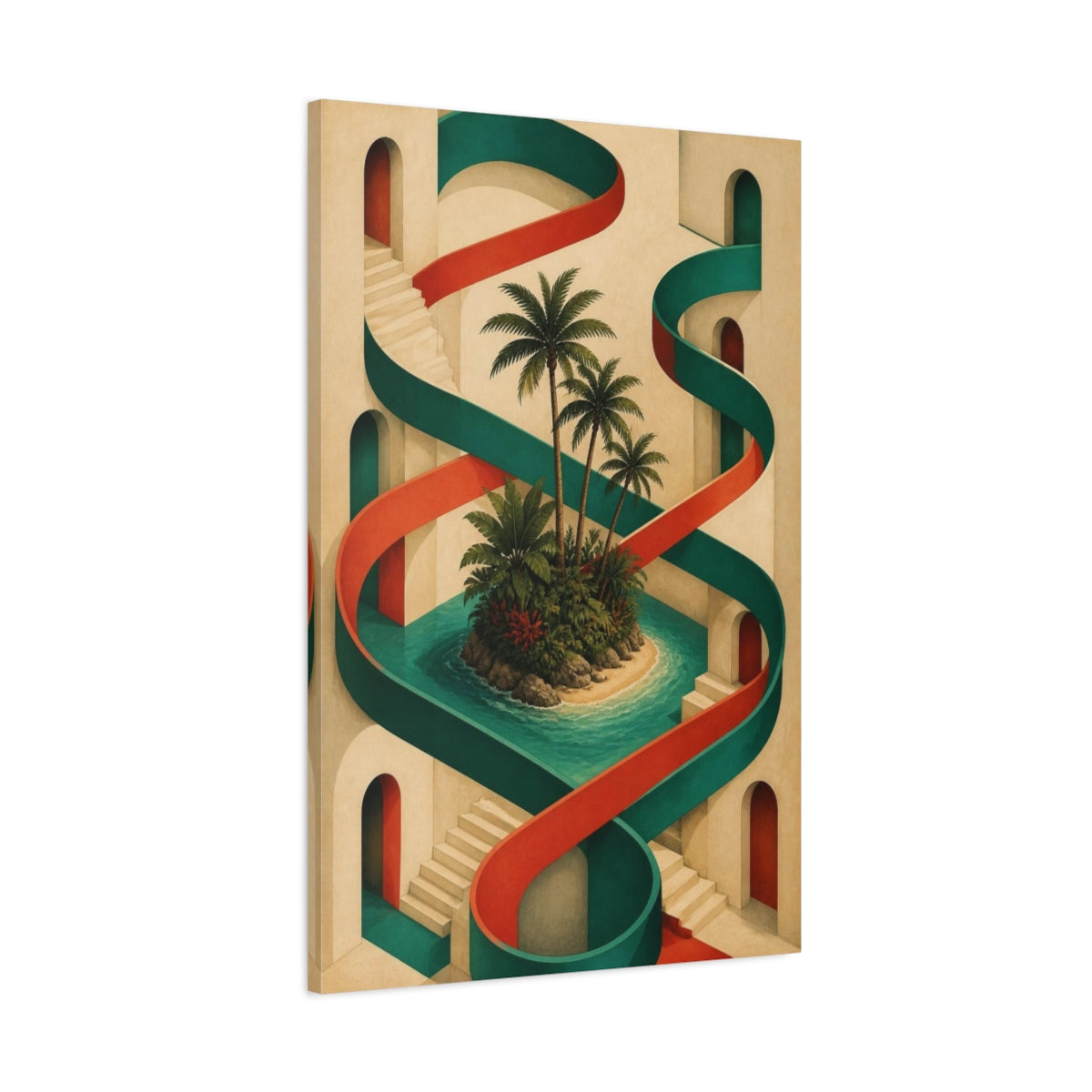 Main Mockup. Tropical Island Illusion shown as canvas print