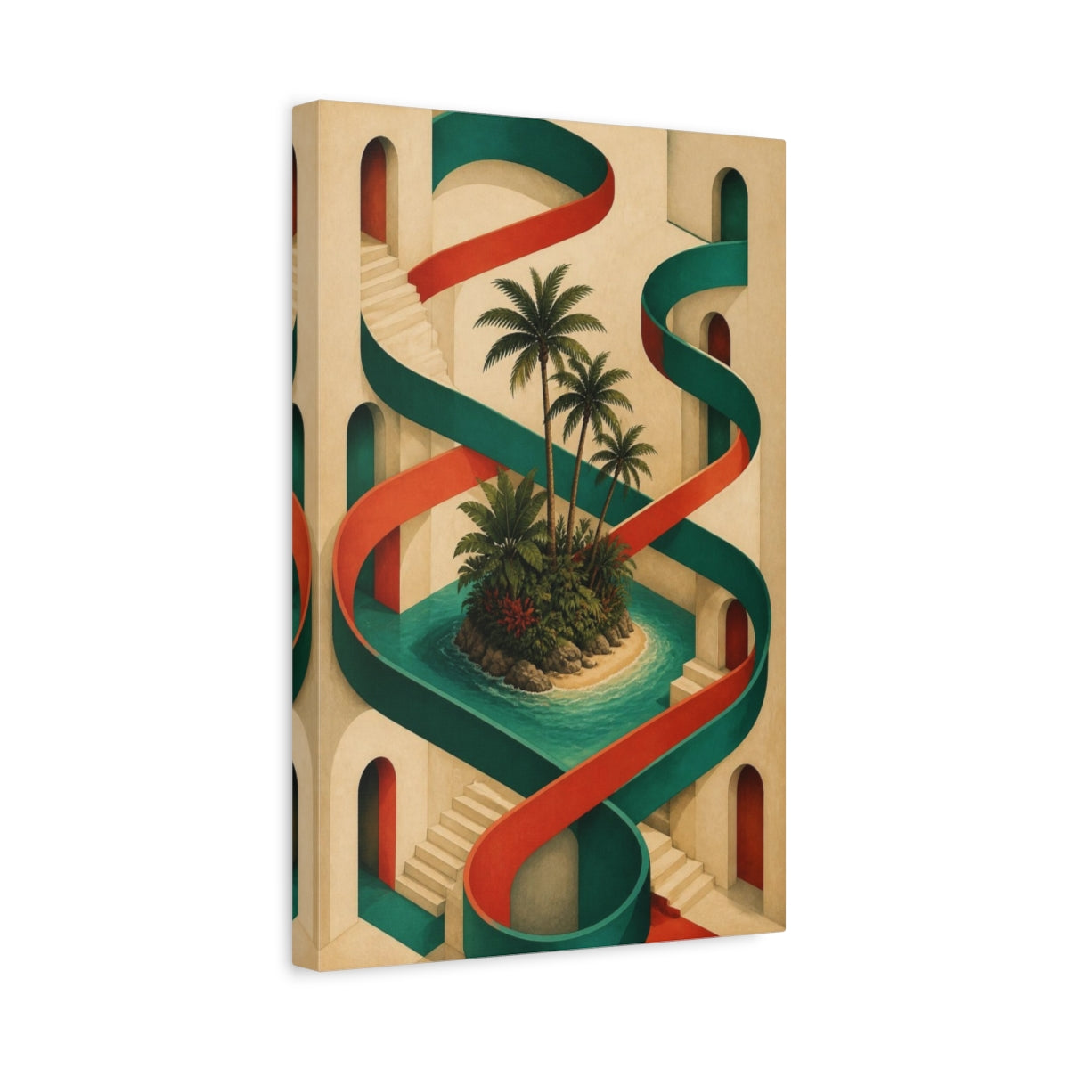 Side Mockup 4. Tropical Island Illusion shown as canvas print