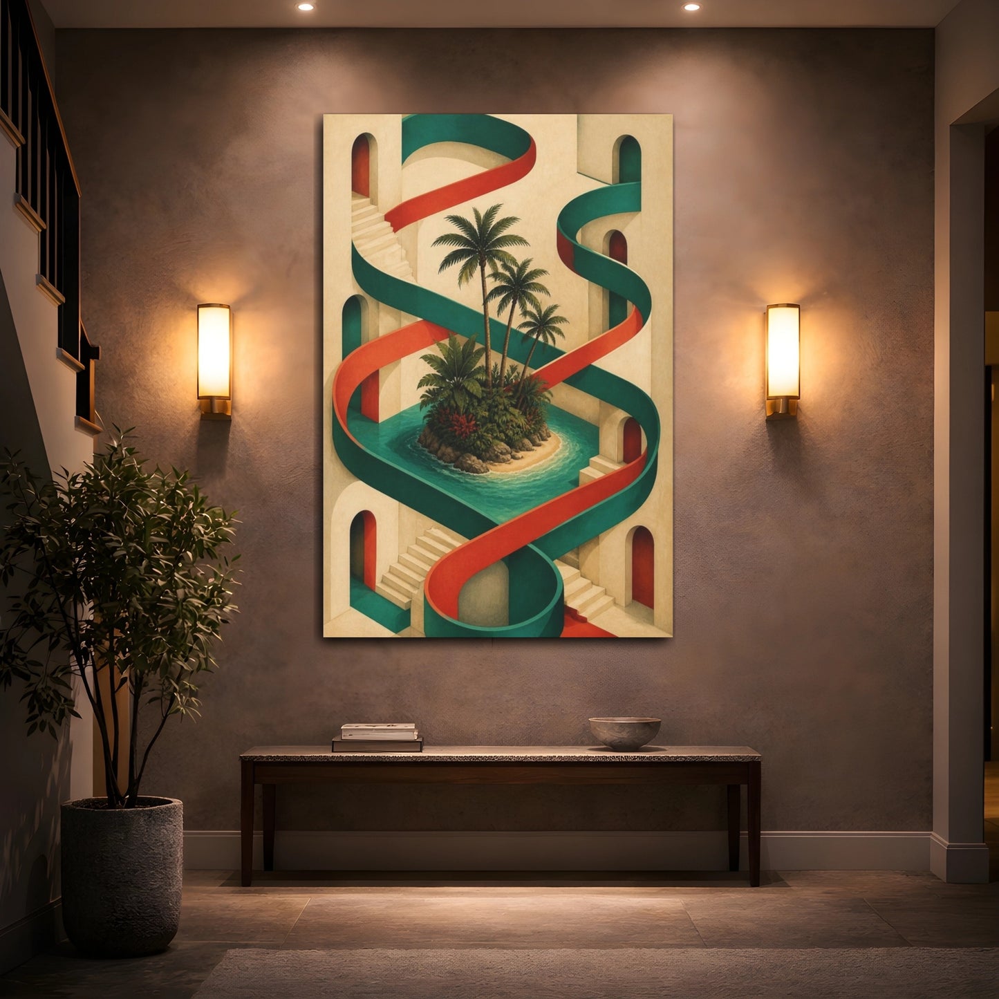 Mockup 2. Tropical Island Illusion shown as canvas print