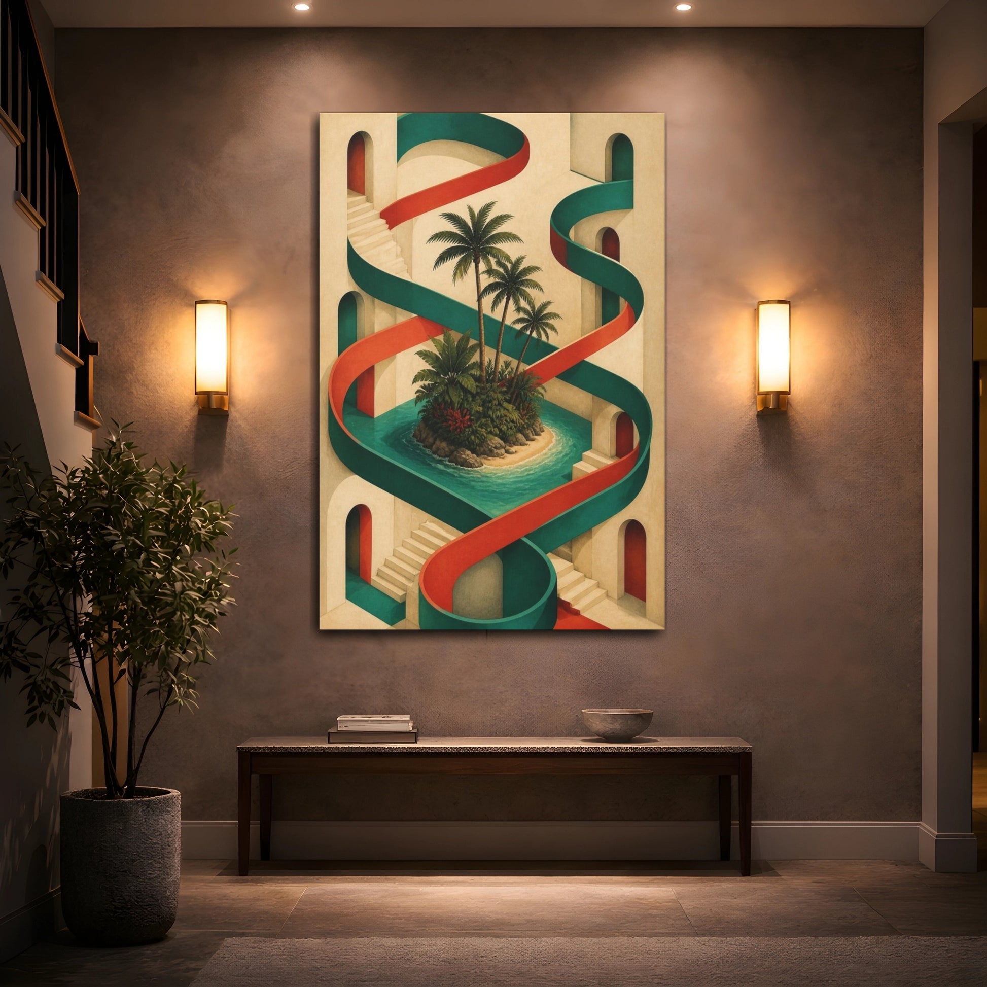 Mockup 2. Tropical Island Illusion shown as canvas print