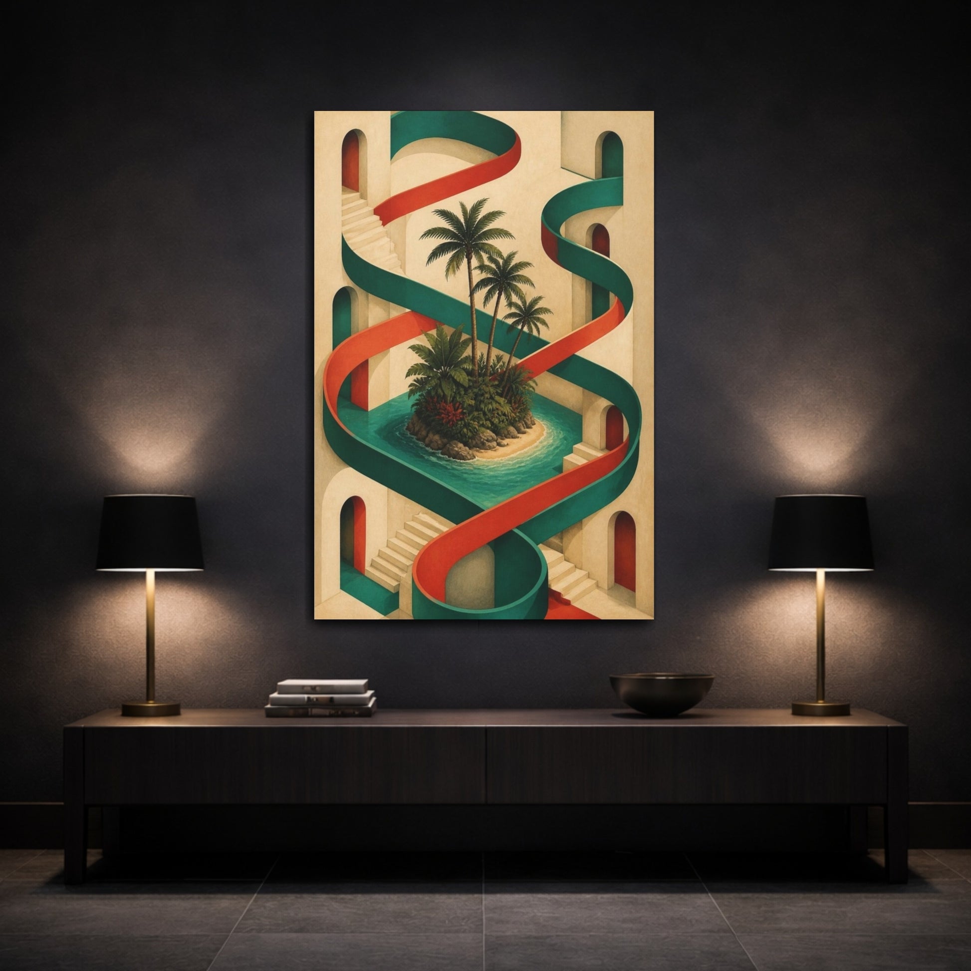 Mockup 3. Tropical Island Illusion shown as canvas print