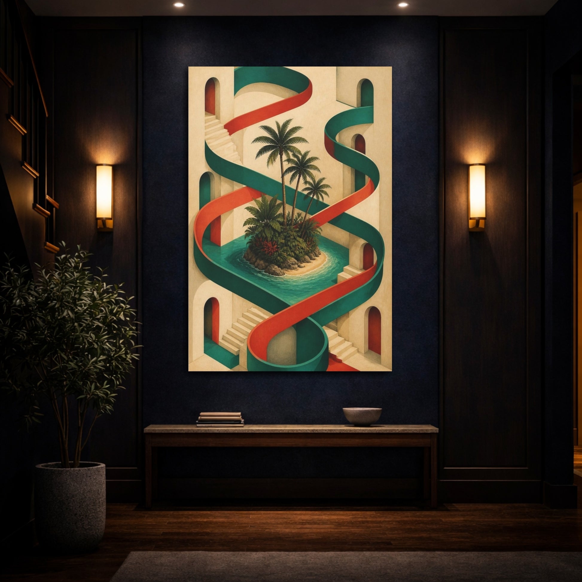 Mockup 4. Tropical Island Illusion shown as canvas print