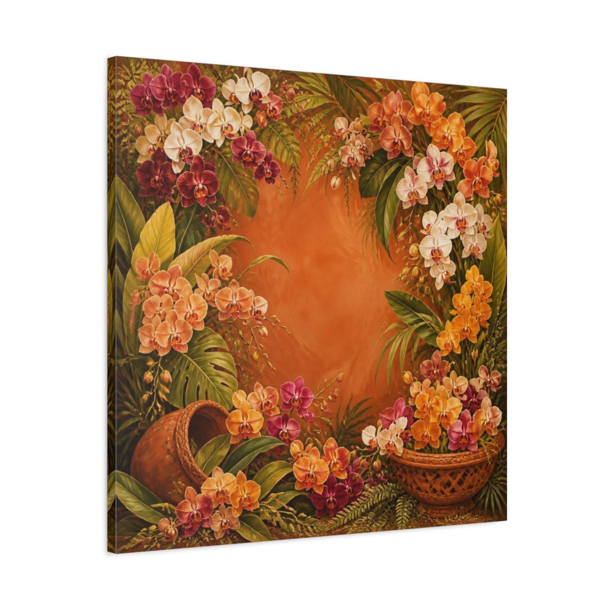 Side Mockup 3. Tropical Orchid Flowers shown as canvas print