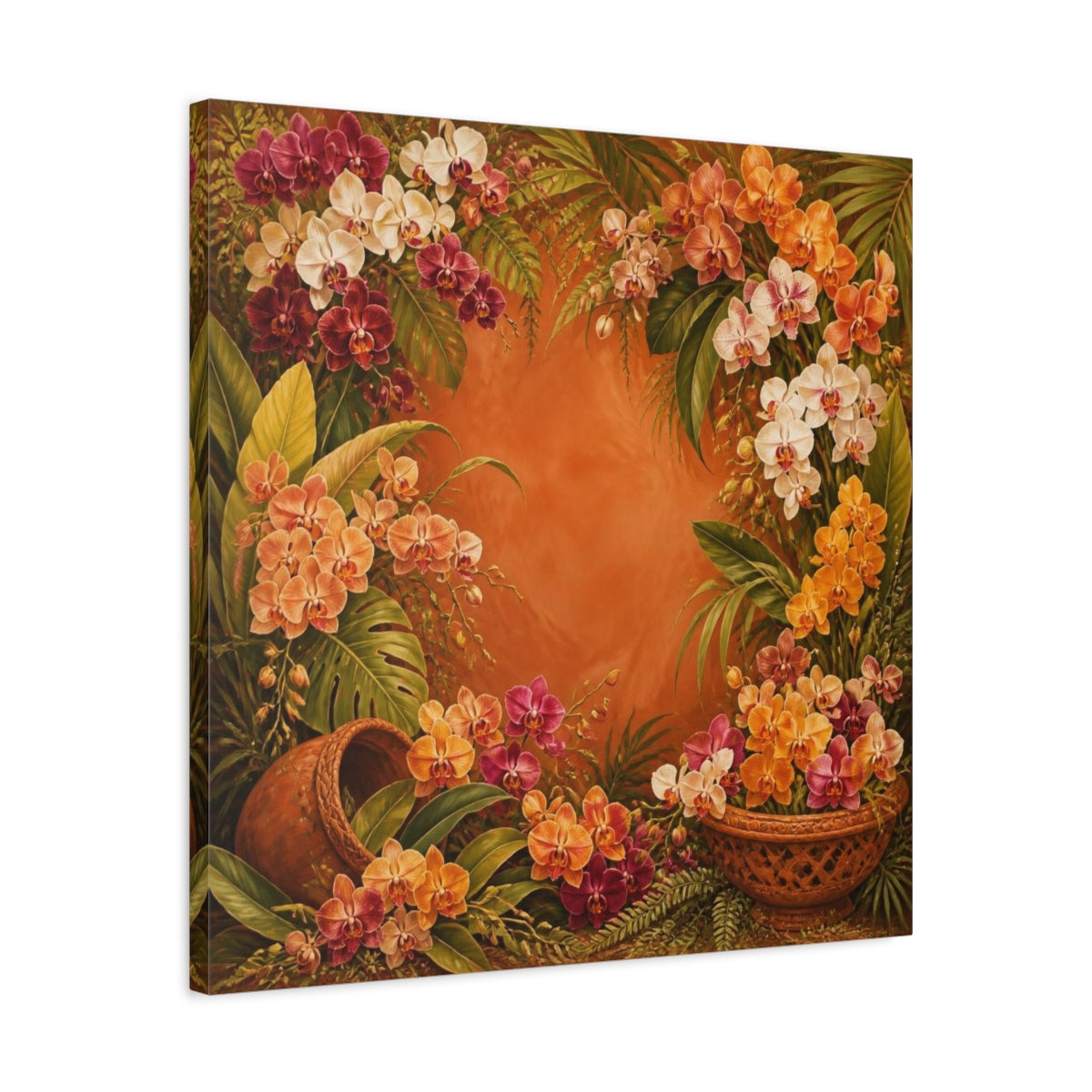 Side Mockup 4. Tropical Orchid Flowers shown as canvas print