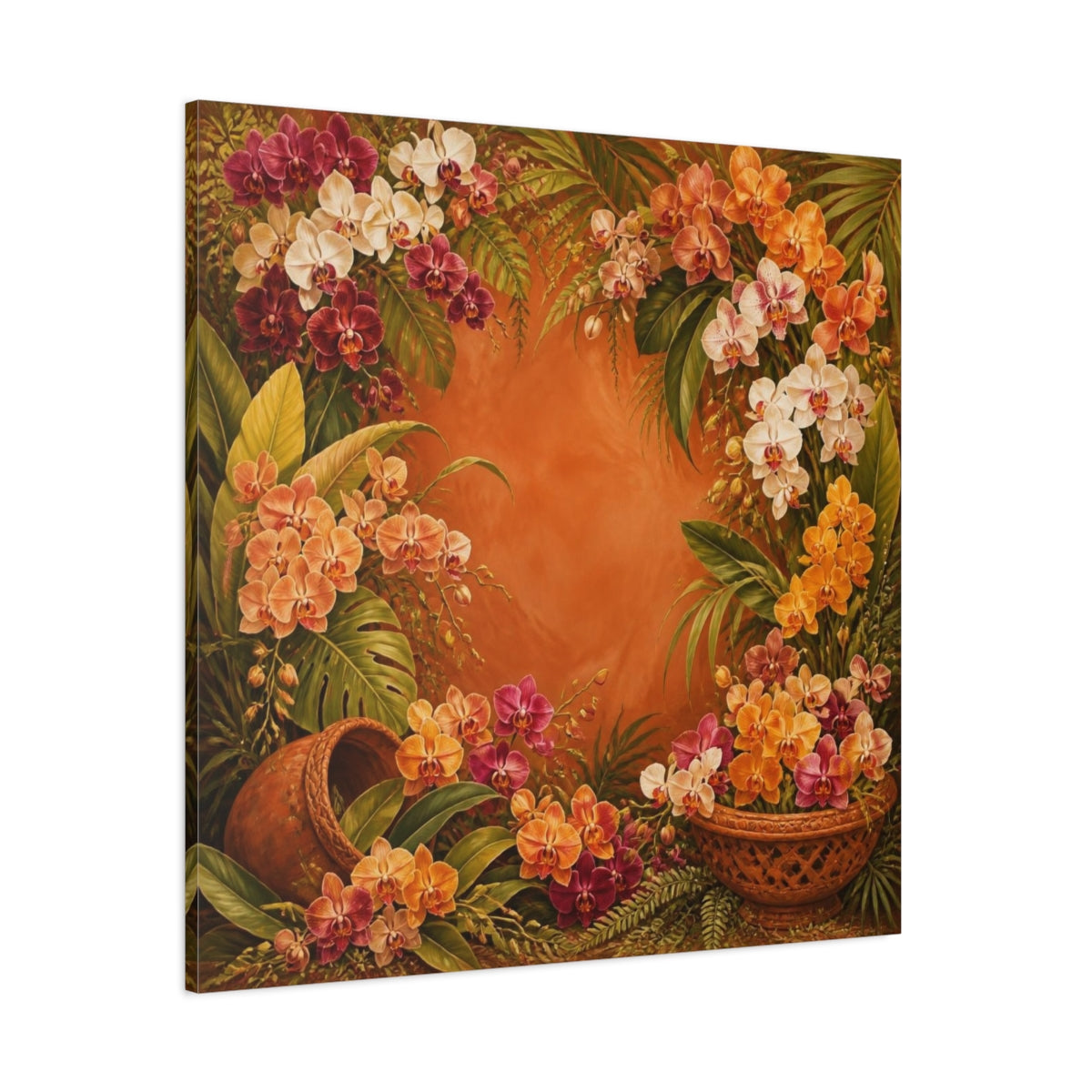 Side Mockup 1. Tropical Orchid Flowers shown as canvas print