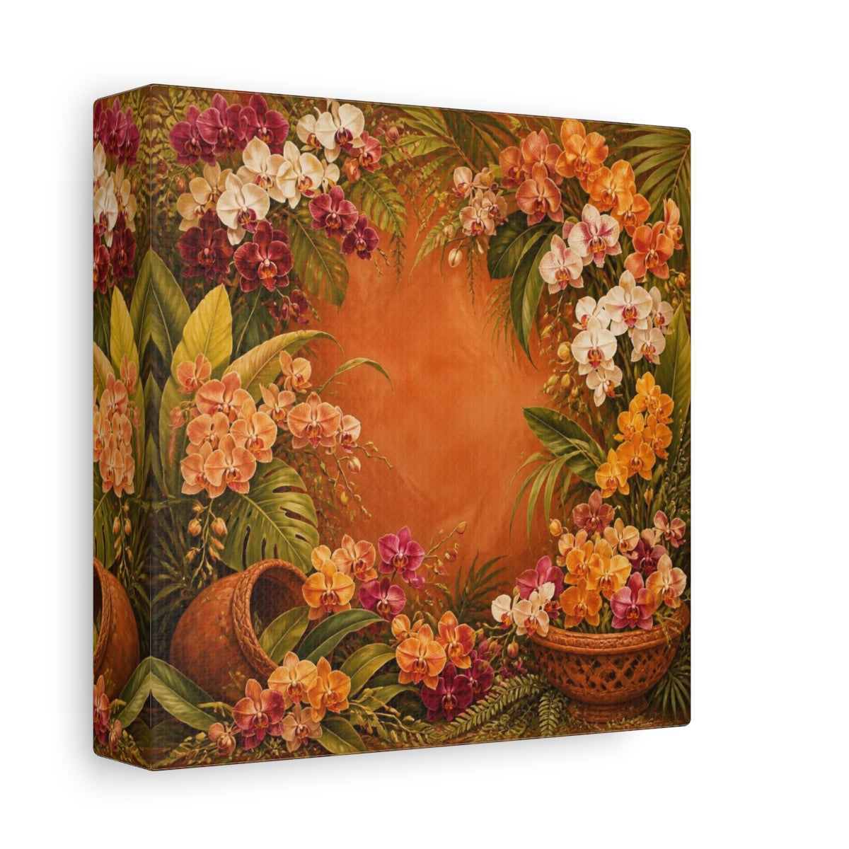 Side Mockup 2. Tropical Orchid Flowers shown as canvas print