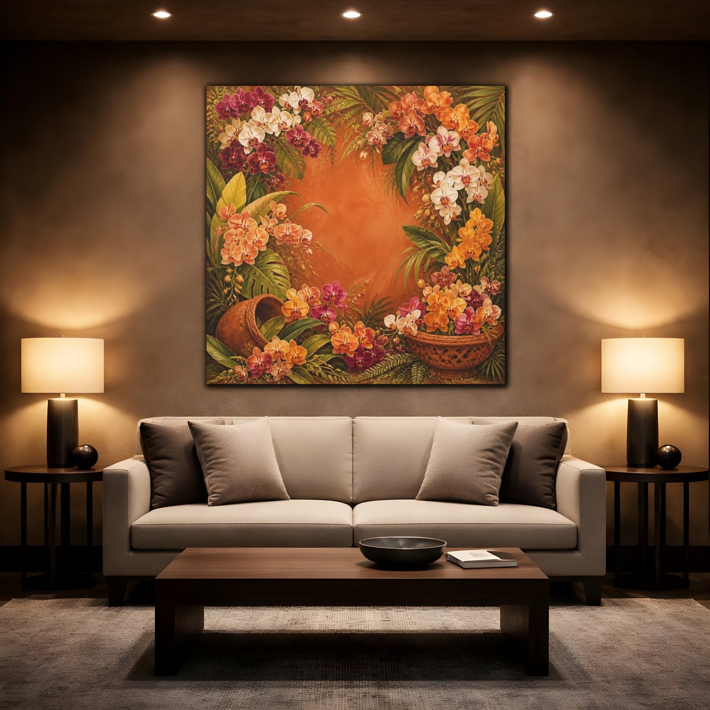 Mockup 2. Tropical Orchid Flowers shown as canvas print