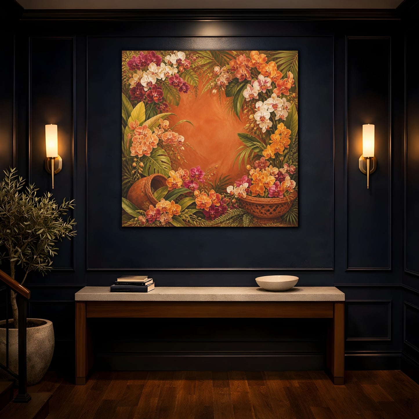 Mockup 4. Tropical Orchid Flowers shown as canvas print