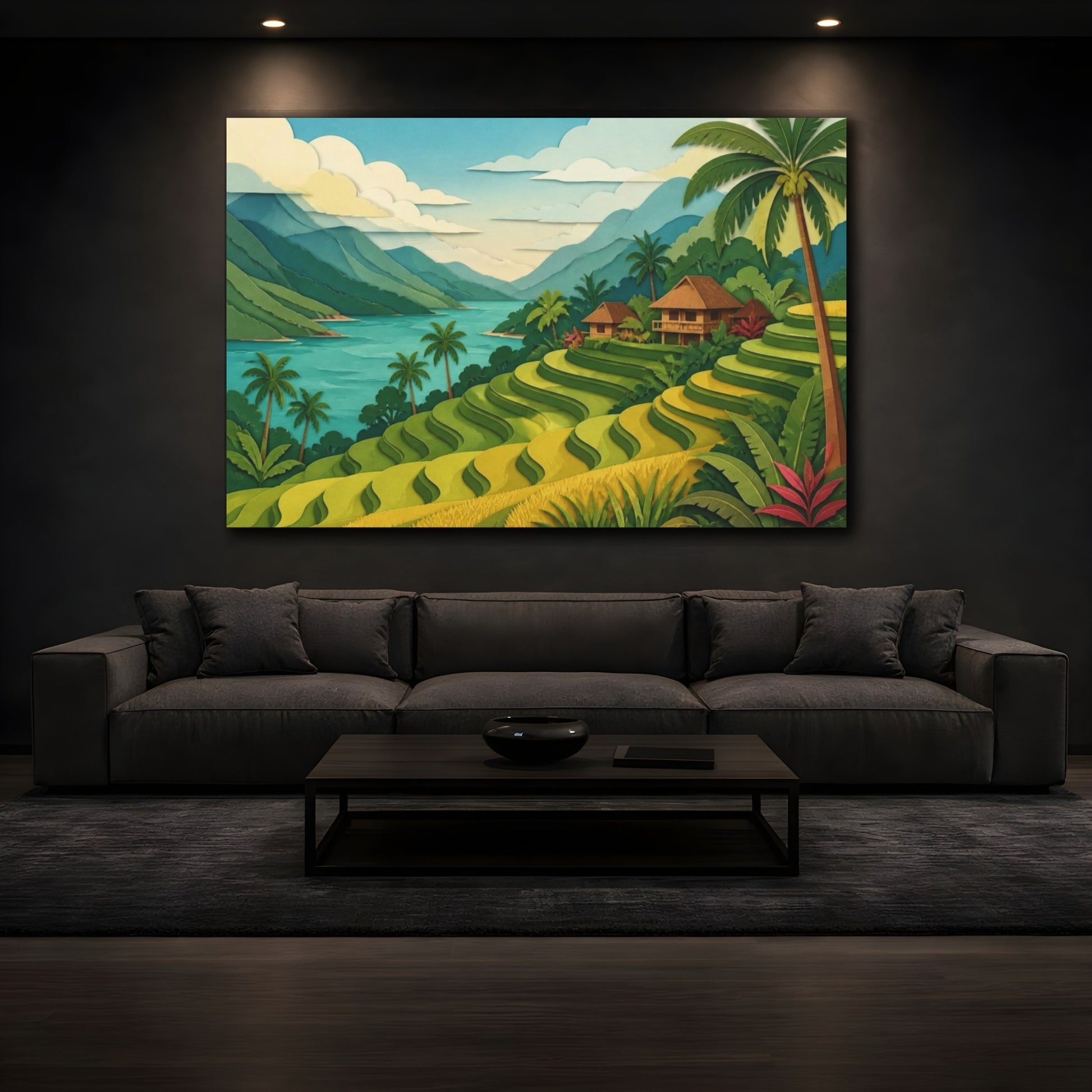 Mockup 3. Tropical Rice Terrace View shown as canvas print