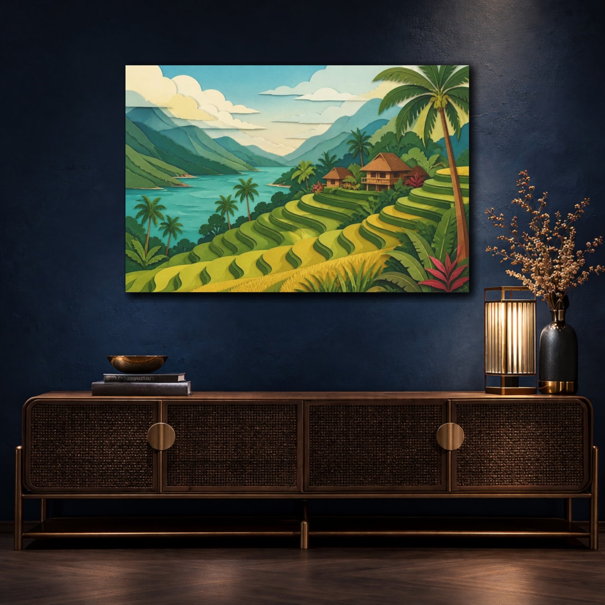Mockup 4. Tropical Rice Terrace View shown as canvas print