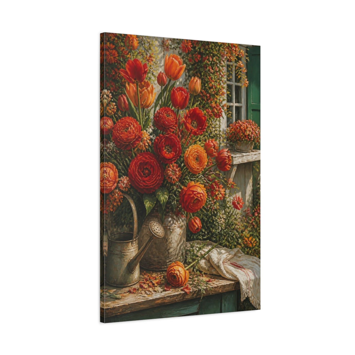 Main Mockup. Tulip Flowers On Porch shown as canvas print