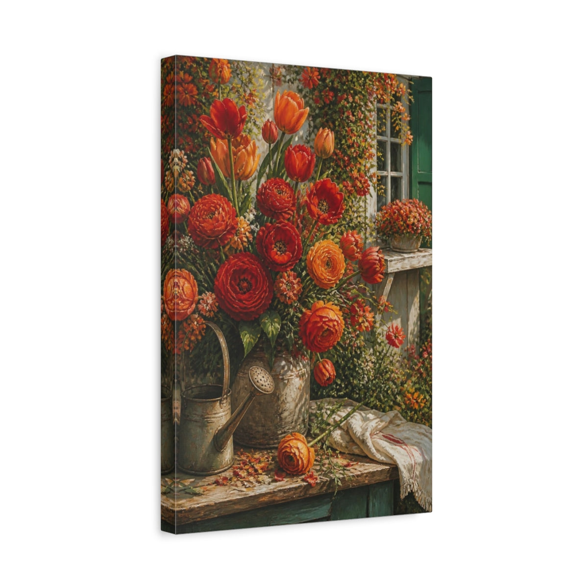 Side Mockup 4. Tulip Flowers On Porch shown as canvas print