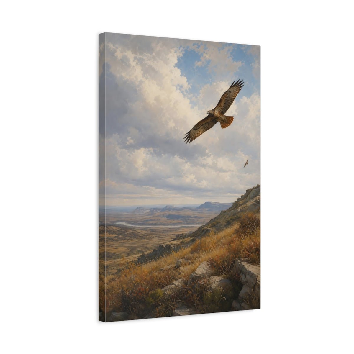 Turn - Of - Century Wildlife Landscape Painting Hawks Over Canvas Wall Art Print – Realistic Living Room, Above Couch - YesArtYes