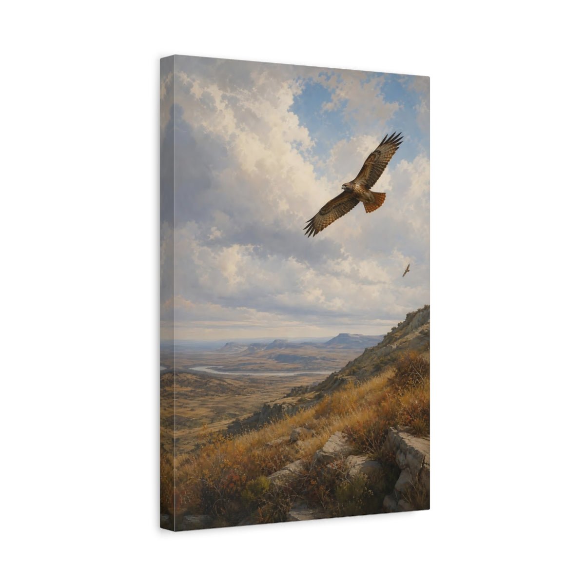 Turn - Of - Century Wildlife Landscape Painting Hawks Over Canvas Wall Art Print – Realistic Living Room, Above Couch - YesArtYes