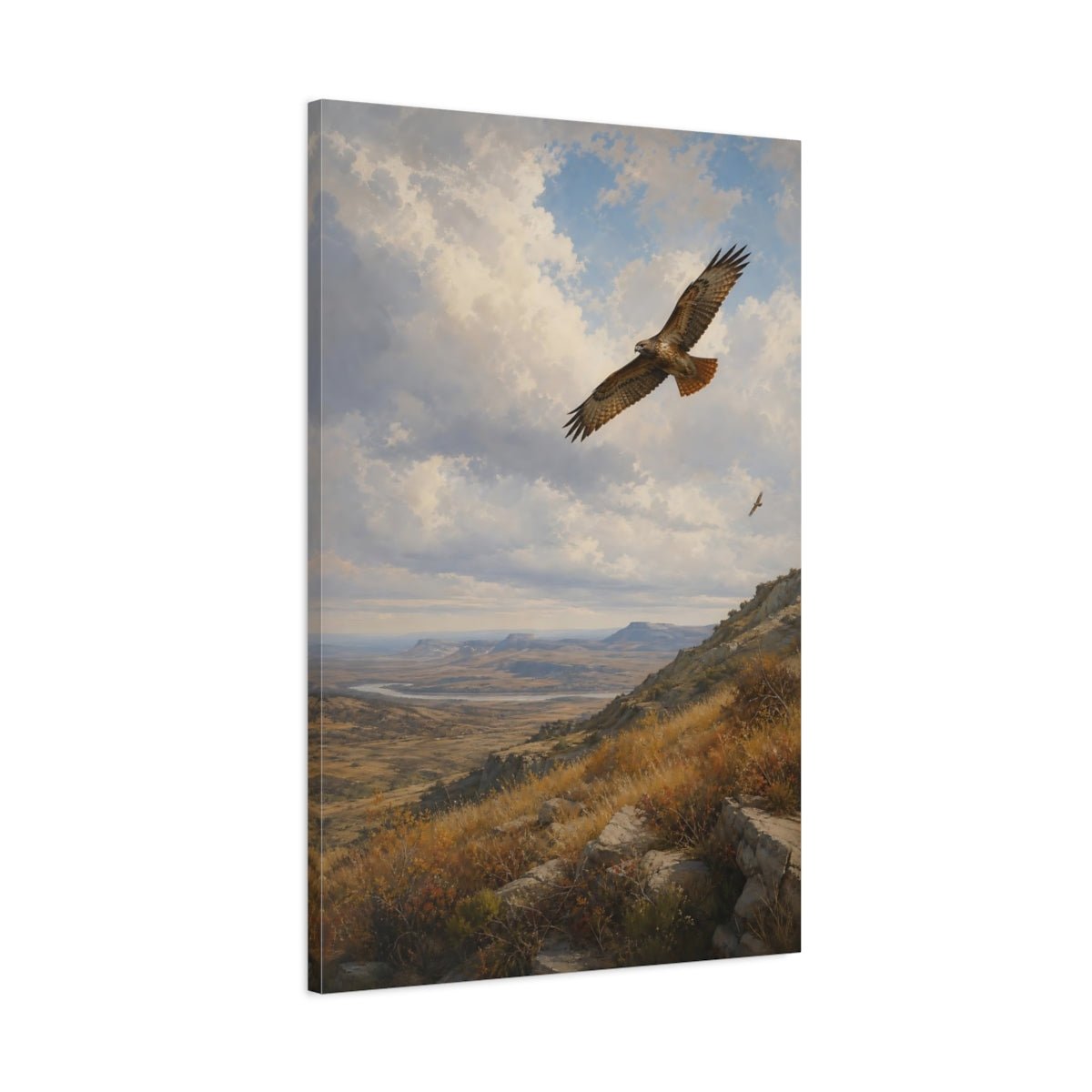 Turn - Of - Century Wildlife Landscape Painting Hawks Over Canvas Wall Art Print – Realistic Living Room, Above Couch - YesArtYes