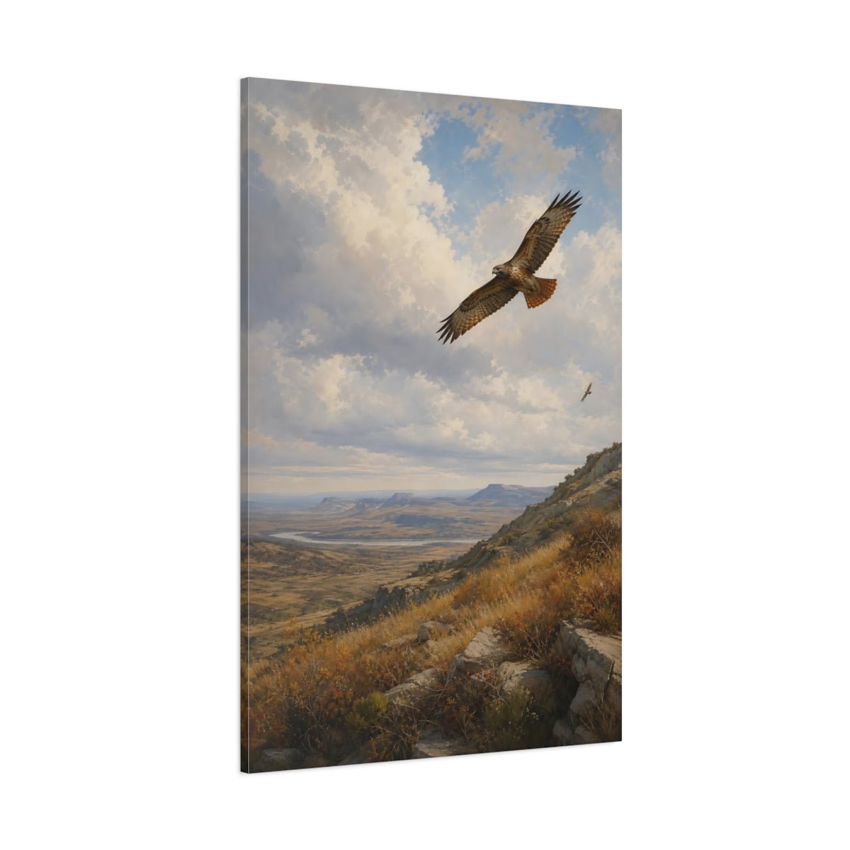 Turn - Of - Century Wildlife Landscape Painting Hawks Over Canvas Wall Art Print – Realistic Living Room, Above Couch - YesArtYes