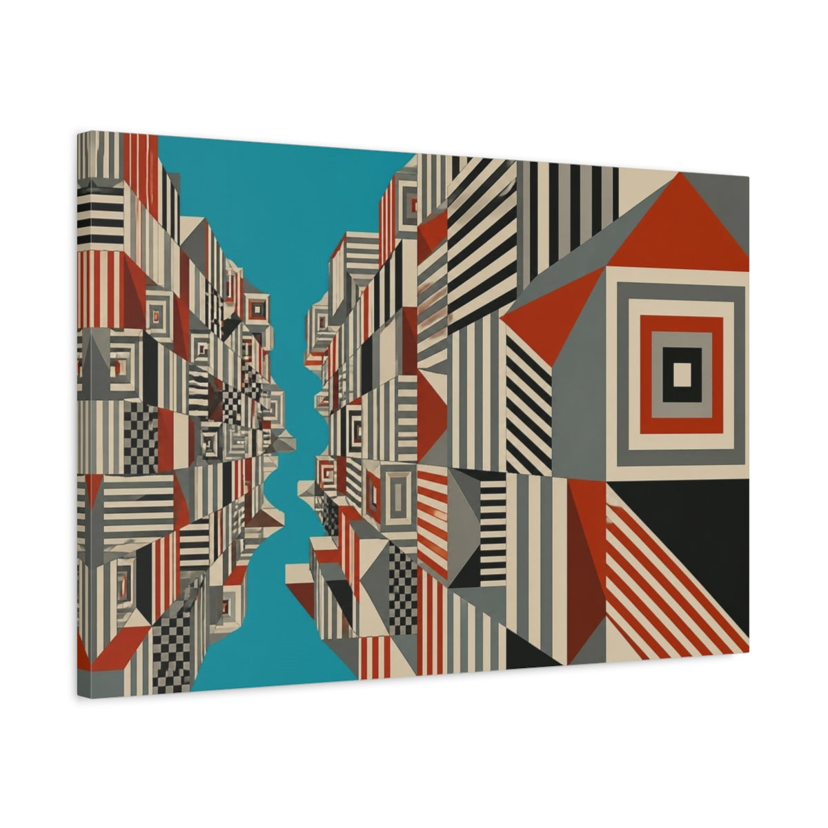 Side Mockup 2. Turquoise Canyon City Blocks shown as canvas print