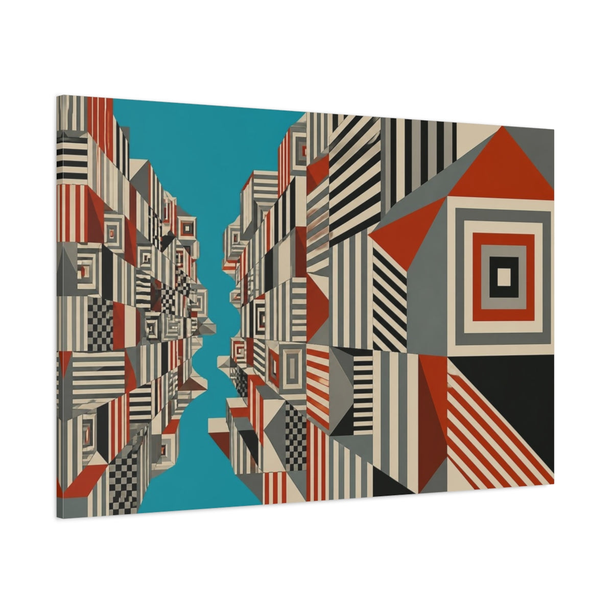 Side Mockup 1. Turquoise Canyon City Blocks shown as canvas print