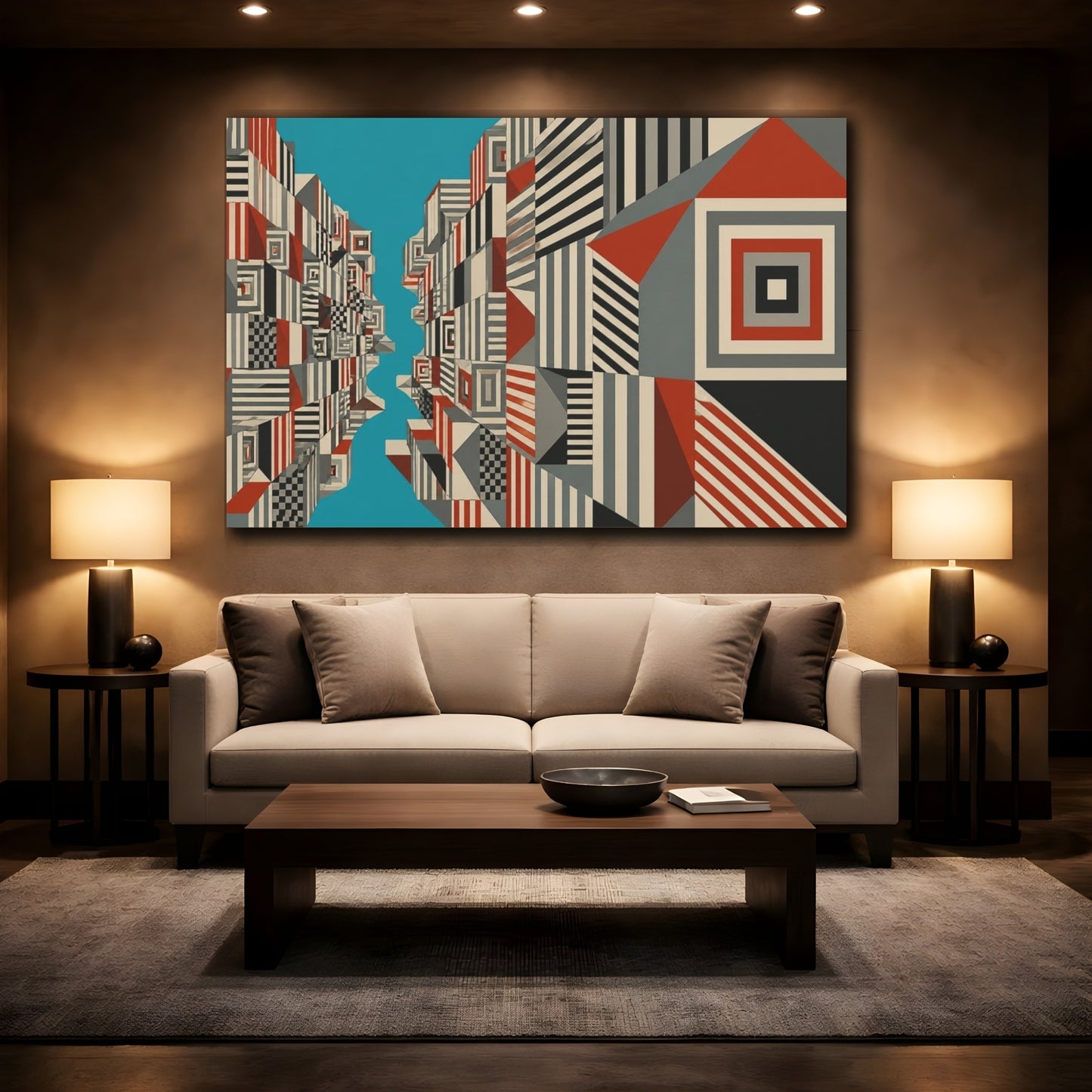 Mockup 2. Turquoise Canyon City Blocks shown as canvas print