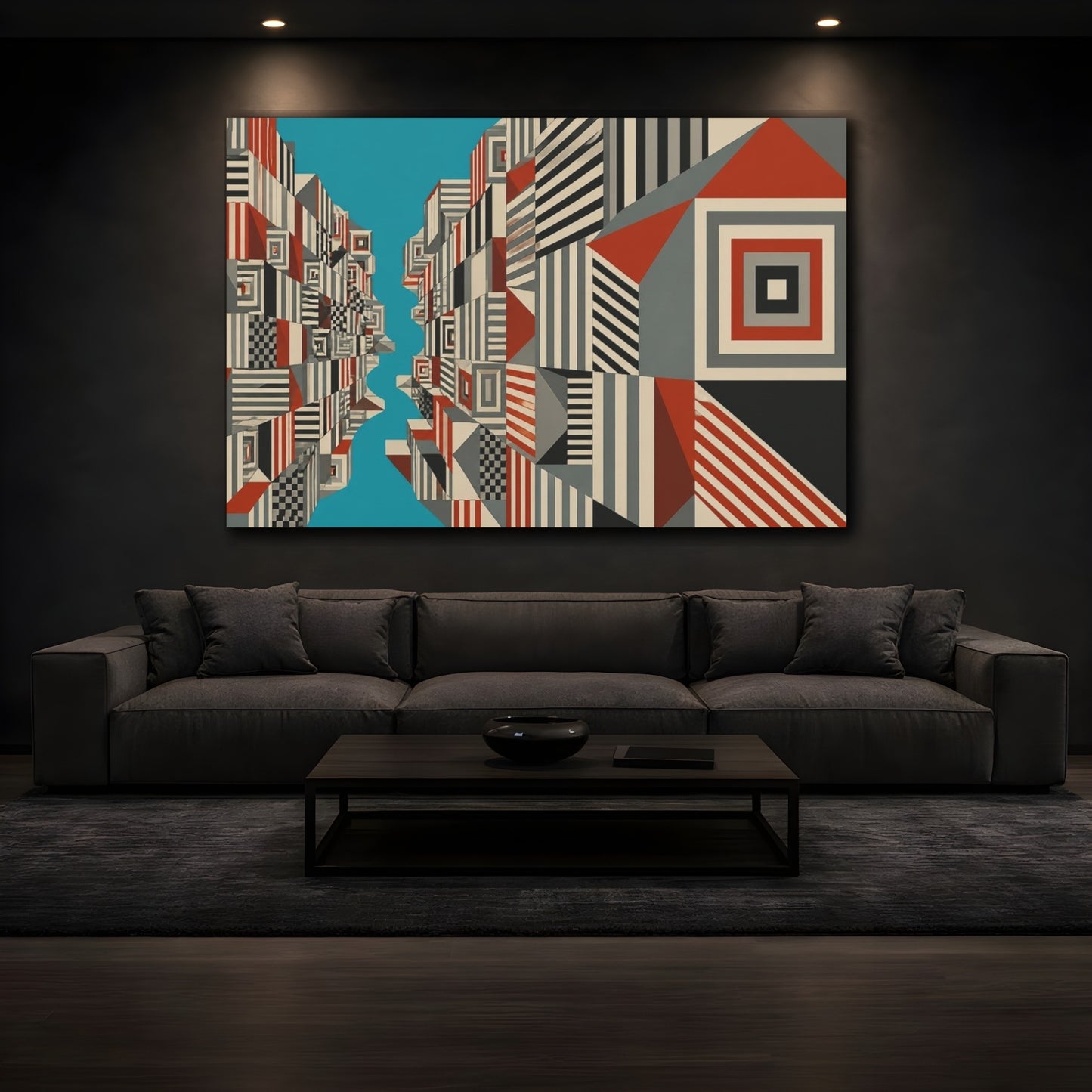 Mockup 3. Turquoise Canyon City Blocks shown as canvas print