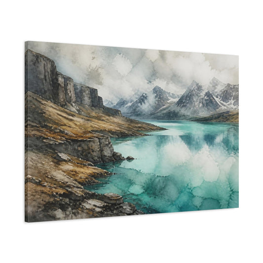 Main Mockup. Turquoise Highland Lake shown as canvas print