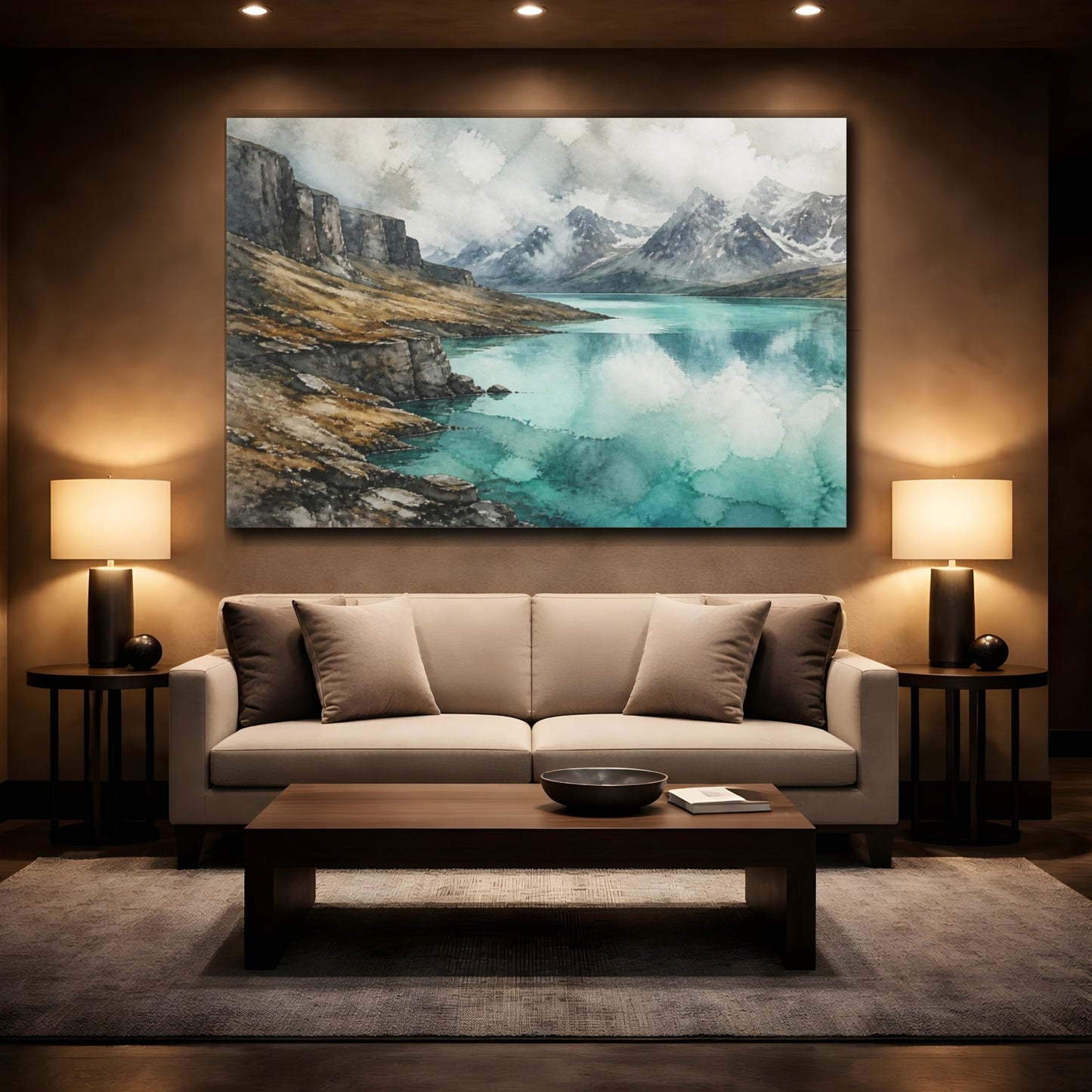 Mockup 2. Turquoise Highland Lake shown as canvas print
