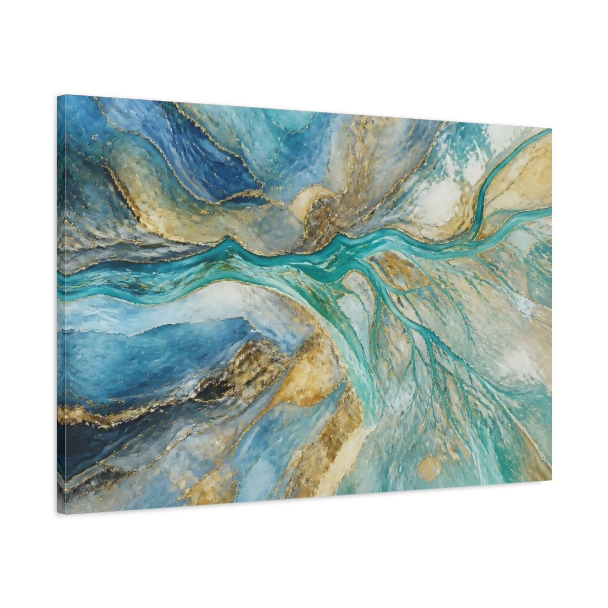 Main Mockup. Turquoise River Delta shown as canvas print