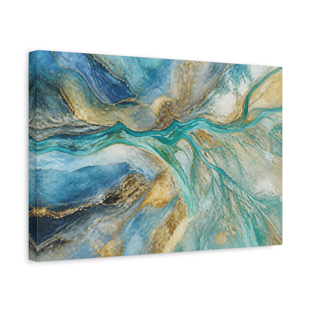 Side Mockup 4. Turquoise River Delta shown as canvas print