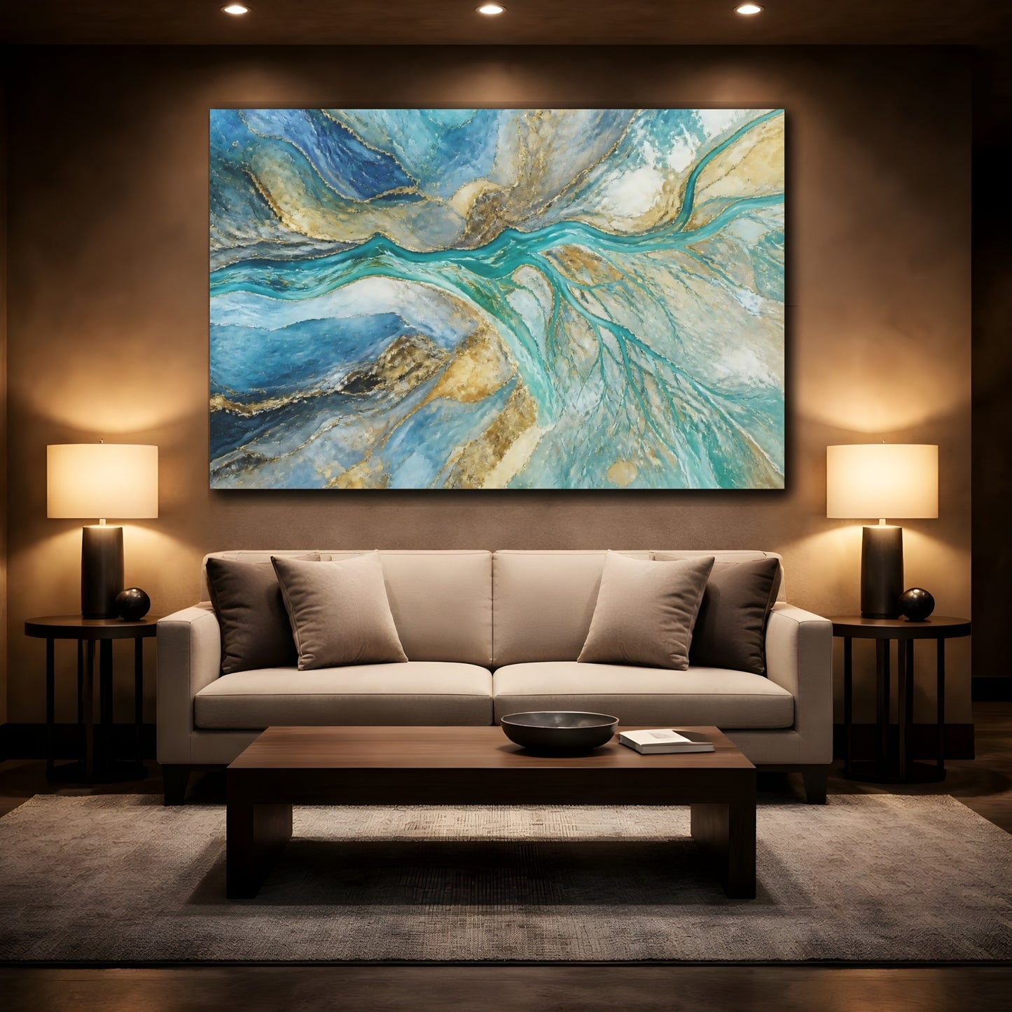 Mockup 2. Turquoise River Delta shown as canvas print