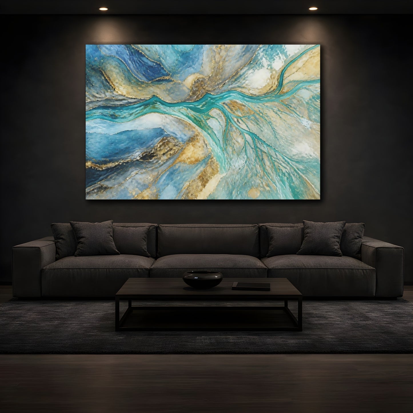 Mockup 3. Turquoise River Delta shown as canvas print