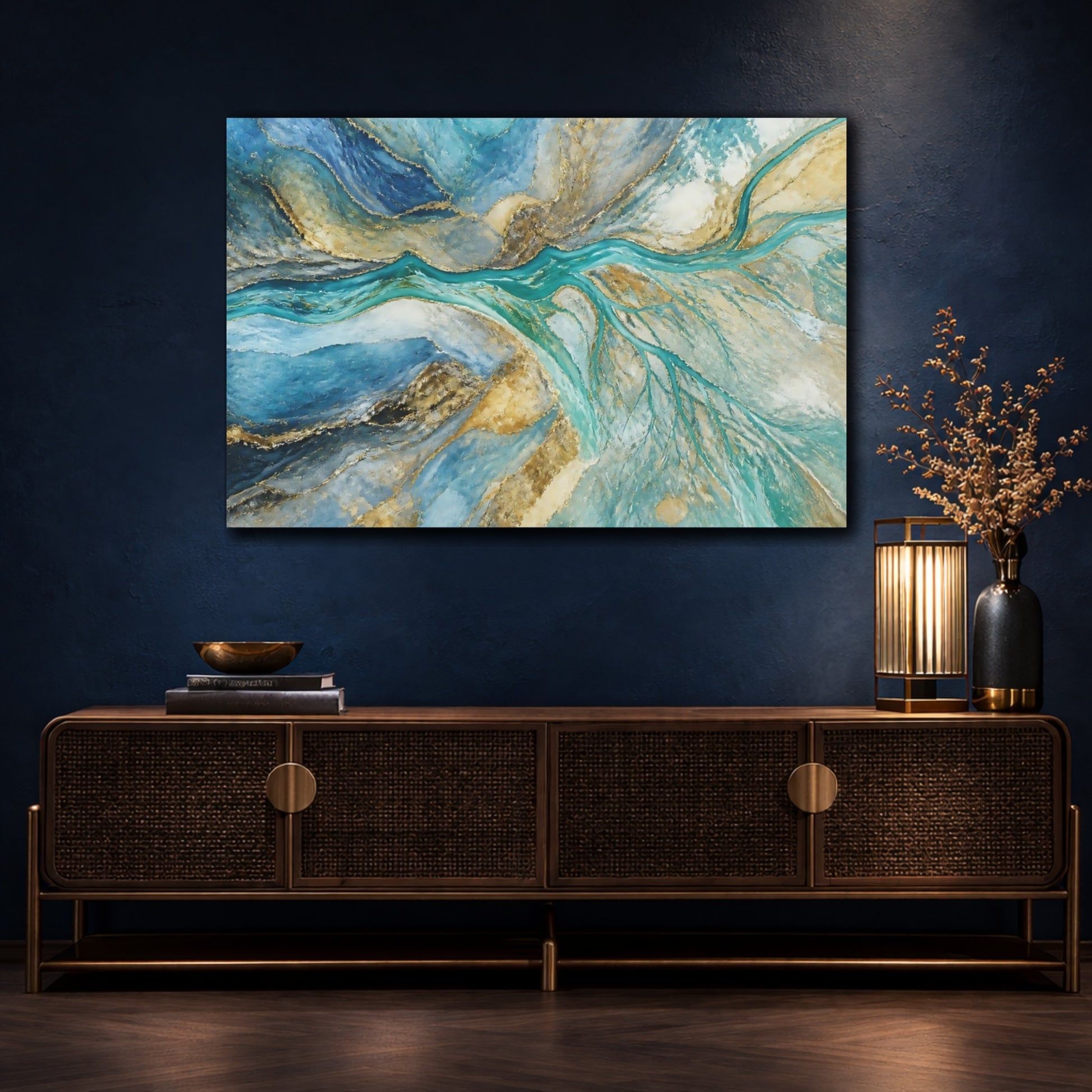 Mockup 4. Turquoise River Delta shown as canvas print