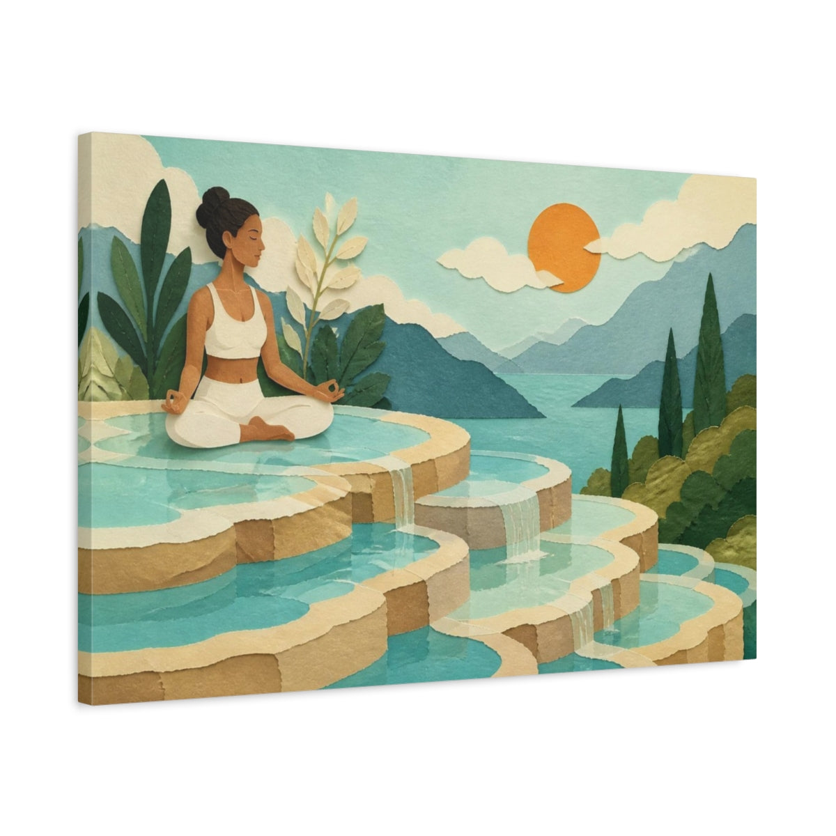 Side Mockup 2. Turquoise Terrace Yoga shown as canvas print