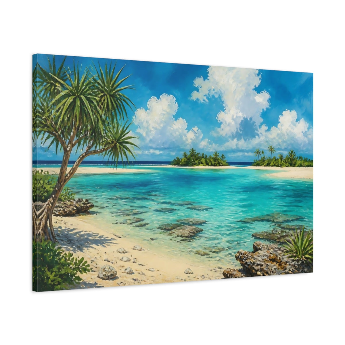 Main Mockup. Turquoise Tropical Beach shown as canvas print