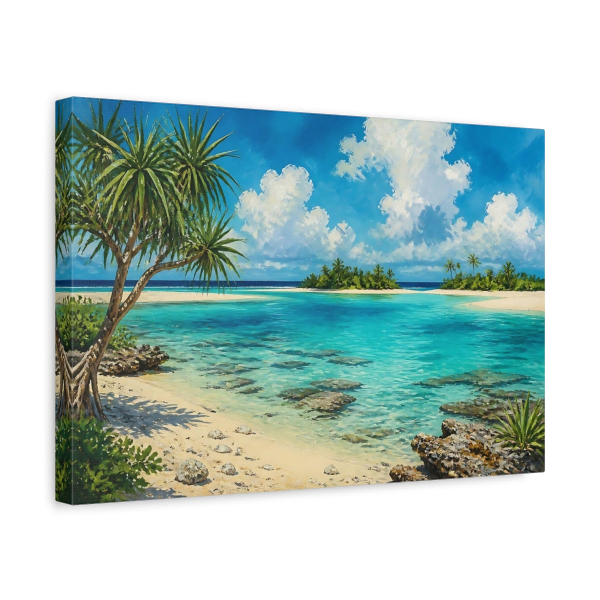 Side Mockup 4. Turquoise Tropical Beach shown as canvas print